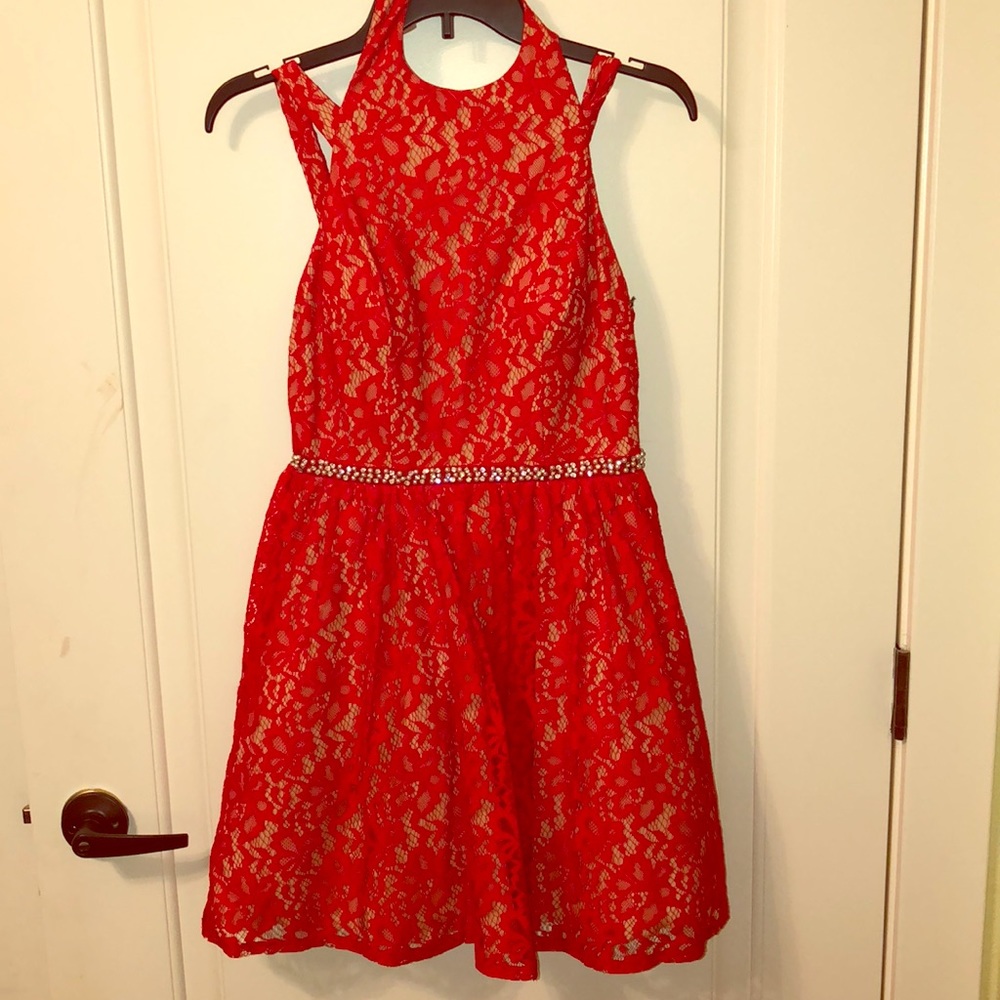 Red lace homecoming dress